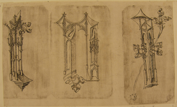 Anonimo tedesco - Alfabeto architettonico, lettere t, u, x